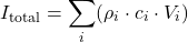 \[I_{\text{total}} = \sum_{i} (\rho_i \cdot c_i \cdot V_i)\]